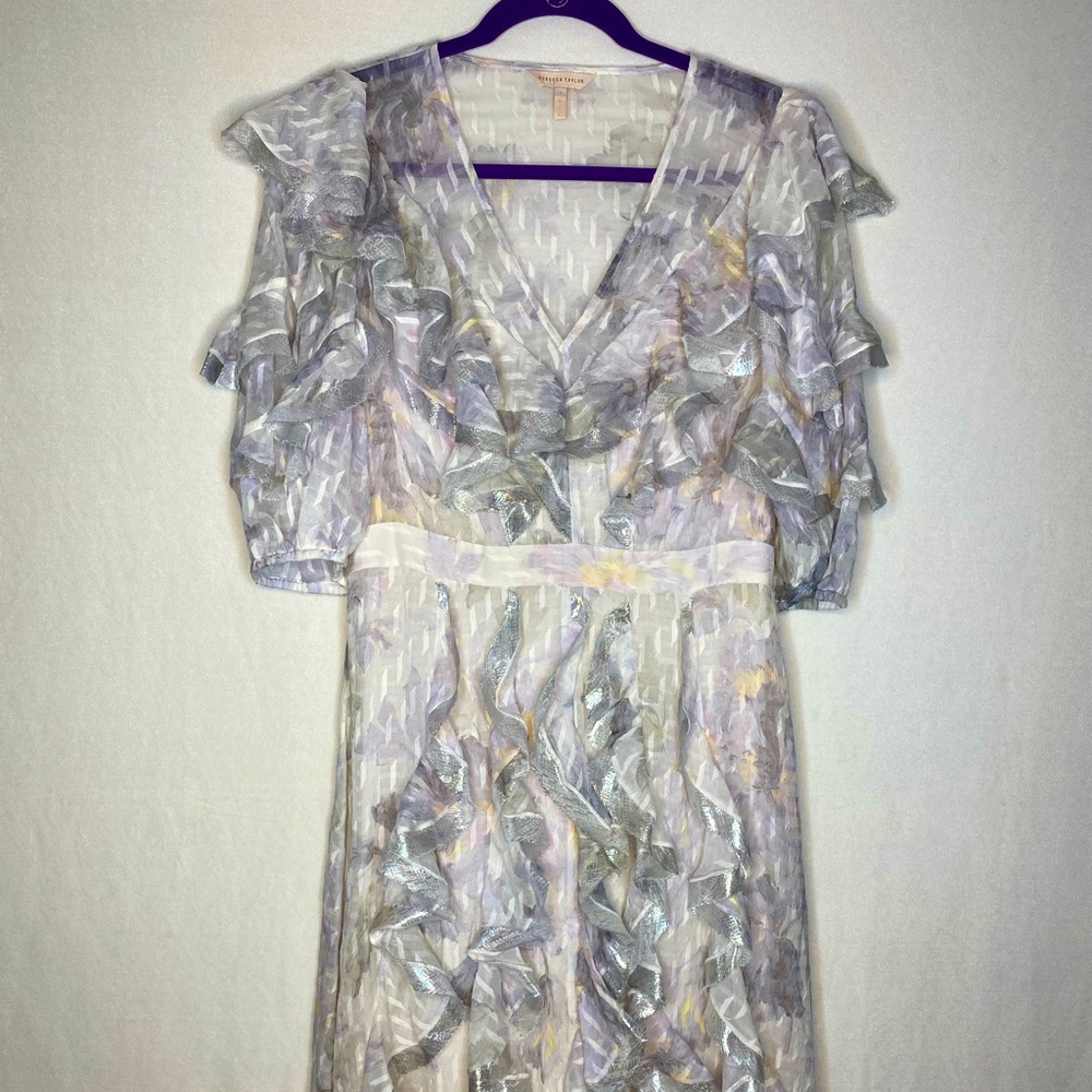Rebecca Taylor Lily Ruffle Metallic Midi Dress